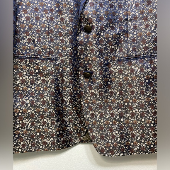 TALLIA Mens Blazer Coat Jacket Single Buttoned Floral Purple Tan Sz 40s - Picture 3 of 11
